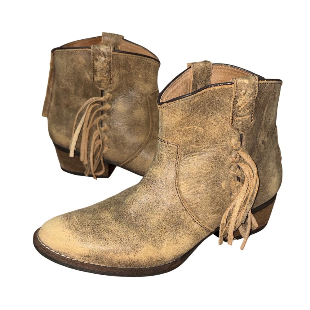 Very Volital sz 10 Lookout Western Fringe Boho Distressed‎ Leather Ankle Boots